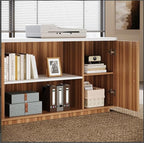 Tribesigns 85.8-Inch L-Shaped Executive Office Desk with File Drawers & Storage Cabinet, Professional Corner Computer Desk Extra Large Business Workstation with Adjustable Shelves (White&Walnut)