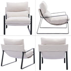 LukeAlon Modern Linen Accent Armchairs Set of 2, Upholstered Soft Living Room Chairs with Metal Base Removable Thickened Cushion Sofa Chairs Comfy Lounge Chair for Bedroom Living Room, White