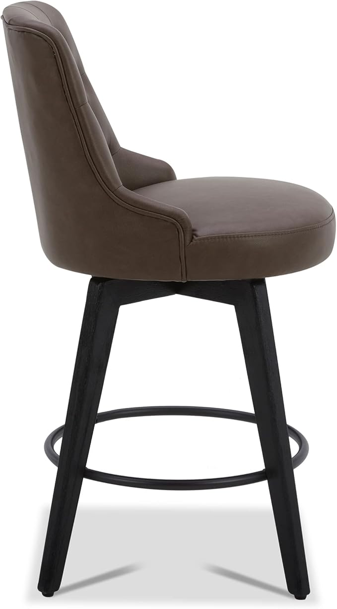 Watson & Whitely Modern Swivel Bar Stools, Faux Leather Upholstered Counter Height Bar Stools with Back, Solid Wood Legs, 26" H Seat, Set of 2, Chocolate
