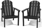 Adirondack Chair Set of 2, All Weather HDPE Fire Pit Chairs, Oversized Plastic Adirondack Chair for Outdoor, Balcony, Deck, Backyard, Patio, Garden, Poolside, Lawn Black