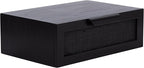 Kate and Laurel Ori Transitional Cane Rattan Floating Side Table with Pull-Out Storage Drawer, 18x13x6, Black