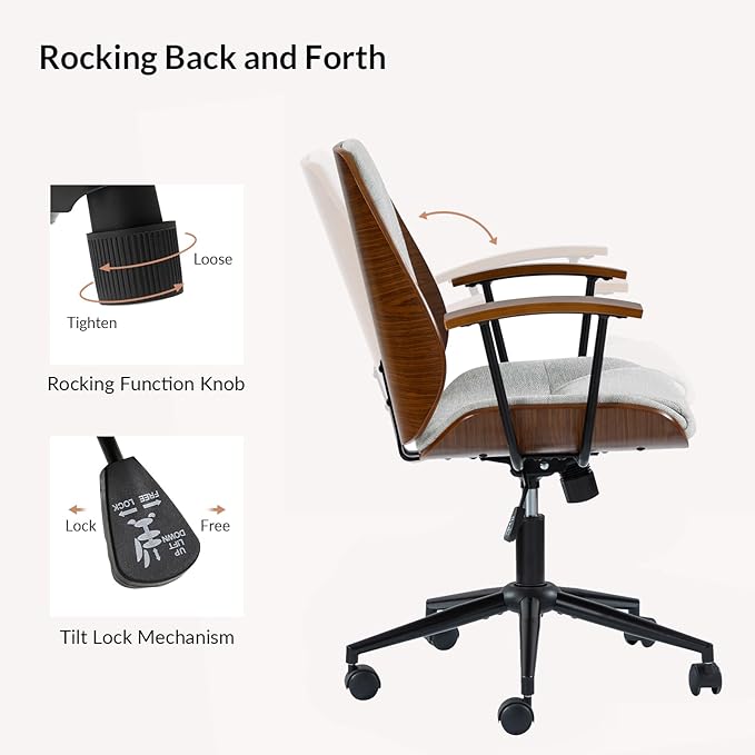 Modern Office Chair with Bentwood Polyester Upholstery Ergonomic Swivel Desk Chair with Adjustable Height for Home Office or Study Gray
