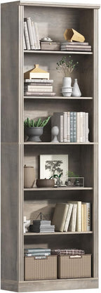 75" Tall Bookshelf & Bookcase, 6-Tier Adjustable Storage Shelves, Book Shelf with Anti-Tipping Device, Floor Standing Modern Display Rack for Living Room, Bedroom, Office, Grey