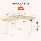 L-Shaped Standing Desk, 63 x 55 Inches Height Adjustable Desk, Sit and Stand up for Work Office Home, Ergonomic Rising Computer Table for Home Office with Splice Board, Maple