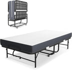 Folding Bed with Mattress for Adults, 75" x 38" Foldable Bed, Twin Size Metal Bed Frame with Wheels, Portable Rollaway Bed for Guest, Travel