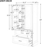 Polibi Tall Storage Cabinet with 2 Doors, 2 Drawers, 4-Tier Storage Racks of Each Door, Adjustable Shelf, Floor Free-Standing Cabinet for Bathroom, Living Room, MDF Board, Black