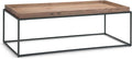 SIMPLIHOME Carter Coffee Table - 47 inch Wide Solid Acacia Wood Industrial Tray Top Cocktail Table in Natural Acacia, Stylish Living Room Table with Fixed Tray Shelf and Metal Base