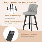 MINCETA Bar Stool, PU Leather Barstool, 30 Inch Upholstered Counter Stool with Low Tufted Back and Footrest, Swivel Counter Height Barstool for Kitchen Island Home Bar Light Gray