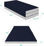 Best Choice Products 4in Portable Queen-Size Mattress, Tri-Fold Mattress for Camping, Guest, Toddler, Foam Plush w/Carry Case - Midnight Blue