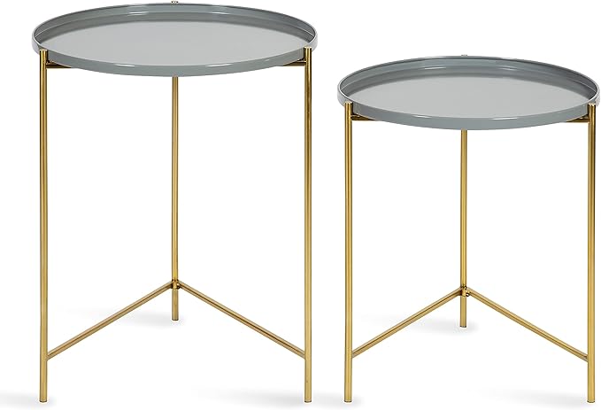 Kate and Laurel Ulani Modern Nesting Side Table, Set of 2, Gray and Gold, Sophisticated Glam End Tables for Storage and Display
