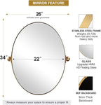 ANDY STAR Gold Bathroom Mirror, 22" x 34" Tilting Vanity Oval Mirror for Wall, Brushed Gold Stainless Steel Metal Frame Pivot Mirror Hangs Vertically Wall-Mounted