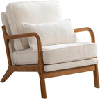 Mid-Century Accent Chair Set of 2,Sherpa Fabric Lounge Chair with Wide Armrest,Sherpa Fabric Armchair with Lumbar Pillow & Solid Wood Frame for Living Room, Bedroom, Balcony(White)