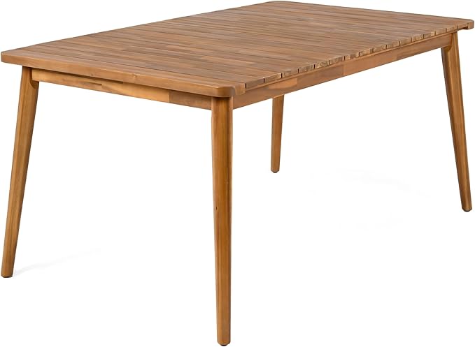 Christopher Knight Home Peggy 63" Farmhouse Patio Acacia Wood Dining Table, Indoor and Outdoor Dining Room Table for 6 Persons, Rectangular Dining Table for Backyard/Garden, Teak Brown