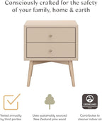 Babyletto Palma 2-Drawer Assembled Nightstand in Taupe, GREENGUARD Gold Certified, Mid-Century Modern Design