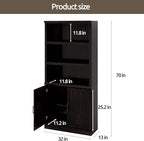 70 Inch Tall Bookcase with Doors, Library Office Bookshelf with Adjustable Shelves, Floor Standing Storage Cabinet for Bedroom Living Room Organizer with Anti Tipping Kit, Dark Cherry Finish