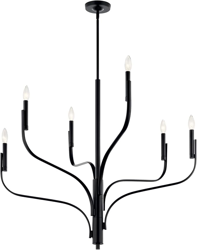 KICHLER Livadia 6-Light Chandelier, Soft Modern-Light in Black, for Foyer, Great Room, or Vaulted Dining or Bedroom (33" x 36.25"), 52673BK