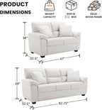Morden Fort Faux Leather Loveseat and 3 Seater Sofa Set, Modern Luxury Furniture with Removable and Easy to Clean Cushions, Skin-Friendly Wide Arm for Living Room Apartment Office Lounge, White