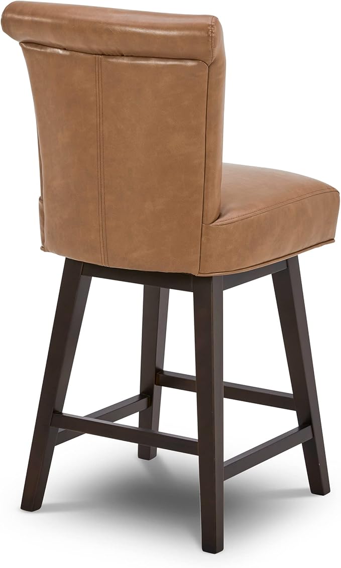 CHITA 26 Inch Counter Height Swivel Bar Stool, FSC Certified Modern Upholstered Faux Leather Swivel Barstool Chair with Back,Saddle Brown