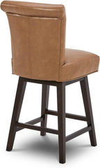 CHITA 26 Inch Counter Height Swivel Bar Stool, FSC Certified Modern Upholstered Faux Leather Swivel Barstool Chair with Back,Saddle Brown