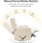 FLEXISPOT XRC6 Nursery Swivel Rocker Recliner with Massage & Heat, Rocking Glider Chair w/ 28" High Back, Comfy Upholstered Armchair for Living Room Nursery, FSC Certified(Premium Chenille, Beige)