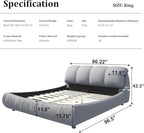 King Size Upholstered Platform Bed with Oversized Padded Backrest and Solid Wood Frame for Bedroom, Apartment Room, Gray
