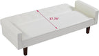 74" Loveseat Sofa with Vintage Button Tufting, Faux Leather Convertible Sleeper Futon Sofa Bed with Spring Cushion and Wood Legs for Apartments, Offices, Reception Areas, Living Rooms, White