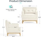 LINSY Accent Chair, Large Reading Chair with Rubberwood Base, Mid Century Modern Armchair with Lumbar Pillow, Cozy Single Sofa Chair for Living Room Bedroom Office Study, Velvet Arm Chair, Beige