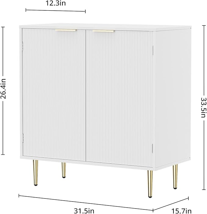 Buffet Sideboard Cabinet with 2 Doors, Modern Kitchen Cabinet with Golden Handles & Legs, Adjustable Shelf, Accent Coffee Bar Storage Sideboard for Kitchen, Living Room, White