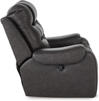 Signature Design by Ashley Trumble Modern Faux Leather Manual Rocker Recliner with Track Arms, Gray