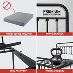 Golden Gate Beds Vintage Style King Size Metal Bed Frame with Wrought Iron Headboard and Footboard – Classic Platform Bed with 11" Storage Space, No Box Spring Required, Black Finish
