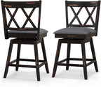 COSTWAY Bar Stool Set of 2 for Kitchen Island, 25" Counter Height Chair with Ergonomic Backrest, Foot Rest, Waterproof PVC Surface & Solid Wood Structure, 360°Swivel Farmhouse Barstool with Back