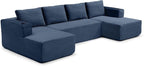 132 Inch Modular Sectional Sleeper Sofa, Boneless Cloud Couch for Living Room, U Shaped 5 Seat Sofa with 2 Cup Holders, Free Combination, No Assembly Required (Blue)