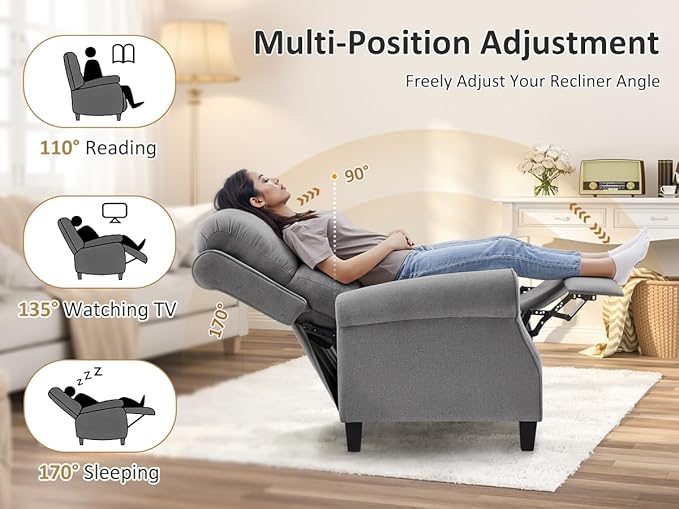 Recliner Chair for Living Room, Modern Reclining Sofa Home Theater Seating with Upholstered Push Back, Mid-Century Reclining Armchair with Lumbar Support, Bedroom, Reading Nook, Office, Set of 2