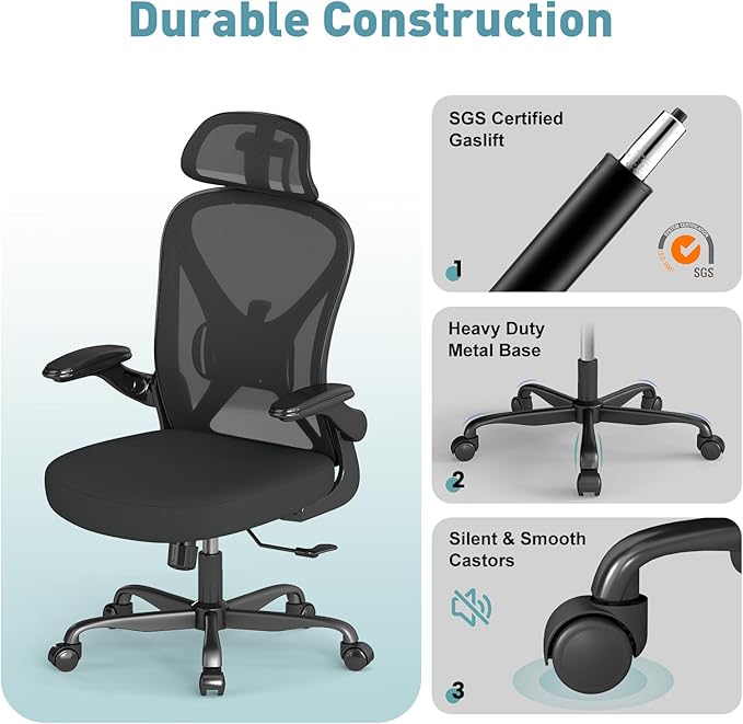 ZZH Ergonomic Office Chair Set of 8 with Adjustable Lumbar Support and Headrest, Mesh Home Office Desk Chair with Wheels and Flip-up Arms, Black