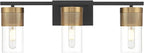 Possini Euro Design Berlin 23 1/2" High Modern Industrial 3 Light Bathroom Vanity Wall Lamp Light Fixture Mount Over The Sink Mirror Hardwired Cordless Black and Gold Glass Shade Indoor Entry-Way