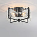 Bofea-Industrial Flush Mount Ceiling Light, Black Circular 4-Lights Farmhouse Hallway Light Fixture, Water Ripple Flush Mount Fixture Perfect for Kitchen Island,Dining Room and Hallway.