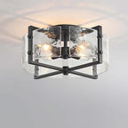 Bofea-Industrial Flush Mount Ceiling Light, Black Circular 4-Lights Farmhouse Hallway Light Fixture, Water Ripple Flush Mount Fixture Perfect for Kitchen Island,Dining Room and Hallway.