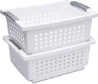 Sterilite Stackable Storage Bin and Organization Basket with Flip Down Accent Rails for Home and Household Organization, Medium, White (30 Pack)