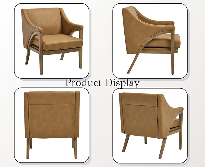 EALSON Modern Accent Chairs Set of 2 Comfy Leather Living Room Chairs with Wooden Frame and Armrest Mid Century Upholstered Reading Lounge Armchairs for Living Room/Bedroom/Reading/Balcony, Brown