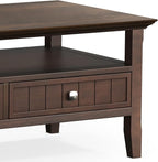 SIMPLIHOME Acadian Coffee Table - 48 inch Wide Solid Wood Transitional Cocktail Table with 2 Drawers in Brunette Brown, Classic Living Room Table with Storage Shelf and Tapered Legs