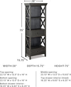 Signature Design by Ashley Tyler Creek Casual Farmhouse 75" Display Cabinet or Bookcase with Drawers and Shelf, Open Lattice Sides, Wood, Gray Black Finish