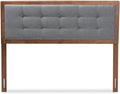 Mid-Century Marvel Fabric Upholstered Walnut Brown Finished Wood Headboard, Wall Mount Headboard King/Dark Gray