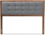 Mid-Century Marvel Fabric Upholstered Walnut Brown Finished Wood Headboard, Wall Mount Headboard King/Dark Gray