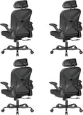 ZZH Ergonomic Office Chair Set of 4 with Adjustable Lumbar Support and Headrest, Mesh Home Office Desk Chair with Wheels and Flip-up Arms, Black