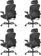 ZZH Ergonomic Office Chair Set of 4 with Adjustable Lumbar Support and Headrest, Mesh Home Office Desk Chair with Wheels and Flip-up Arms, Black
