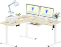 FLEXISPOT L Shaped Standing Desk, 63 x 55 Inch Electric Height Adjustable Corner Desk, Sit Stand Computer Workstation, Preset Controller, Home Office, White Frame with Maple Top, White Drawer