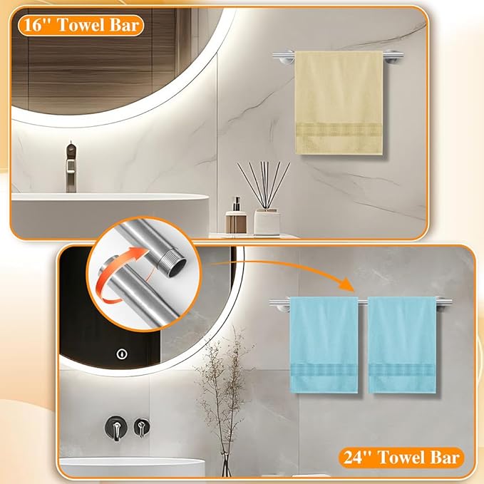 Brushed Silver 16-Piece Bathroom Hardware Set Stainless Steel, 24in and 16in Towel Bars Set Wall Mounted Bathroom Accessories