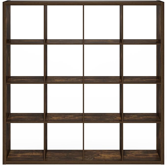 Furinno Cubicle Book Shelf, 16-Cube Thick Frame Bookshelf, Reversible Bookcase with Open Back, 14.6 x 57.8 x 58, for Living Room, Bedroom, Home Office, Amber Pine