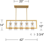 Possini Euro Design Camden Brass Island Linear Pendant Chandelier 42" Wide Modern Open Rectangle Frame Clear Glass Tube Shades 5-Light Fixture for Dining Room House Foyer Kitchen Entryway Bedroom