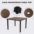 Grand patio 5-Piece Outdoor Dining Set for 4, Metal Woven Wicker Swivel Patio Chairs with Thickened Cushions & 1 Square Woodgrain Dining Table with Umbrella Hole for Backyard Deck (Brown)